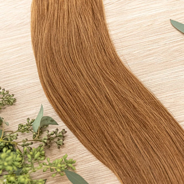 CEDAR MACHINE WEFT 50g Cedar machine weft is a 22" weft featuring natural-toned level 8 warm copper. These machine wefts offer the highest weft density, along with the flexibility to be custom sized, colored, and cut according to your preferences. The mac